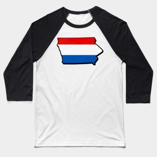 Red, White, and Blue Iowa Outline Baseball T-Shirt